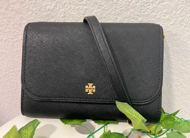 Tory Burch EMERSON BLACK SAFFIANO LEATHER GOLD CHAIN
