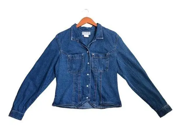 Vintage 90's Y2K Stonebridge Western Pearl Snap Medium Blue Denim Jean Jacket Size 14