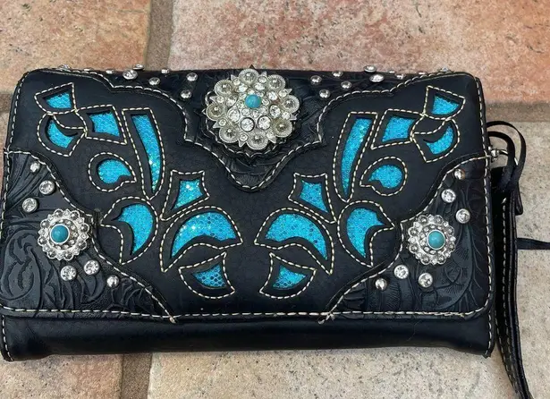 Jesse James, Western fashion, wallet/clutch / crowsbody , rhinestones, and studs