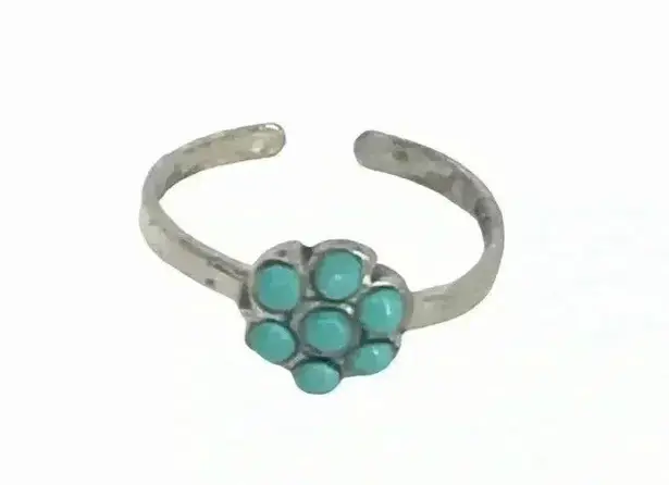 925 STERLING SILVER BEADED FLOWER ADJUSTABLE OPEN TOE RING SIZE XS Green