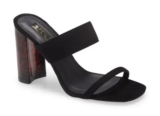 NIB Billini Xena Slide Sandal in Black Suede Block Tortoise Heel Sz 7