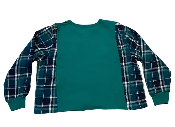 Unique One of a Kind Flannel Sleeve Holiday Christmas Green Sweatshirt OSFM Size XL