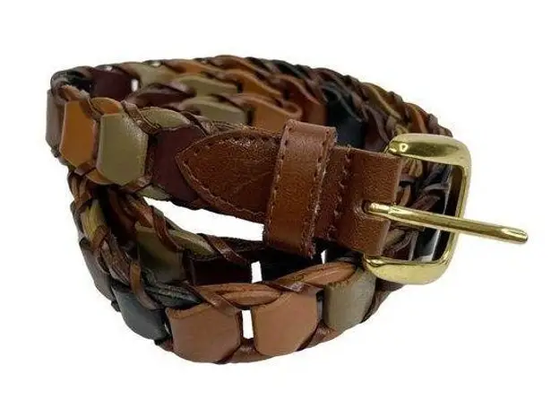Genuine Leather Neutral Colors Interlocking Gold Buckle Belt