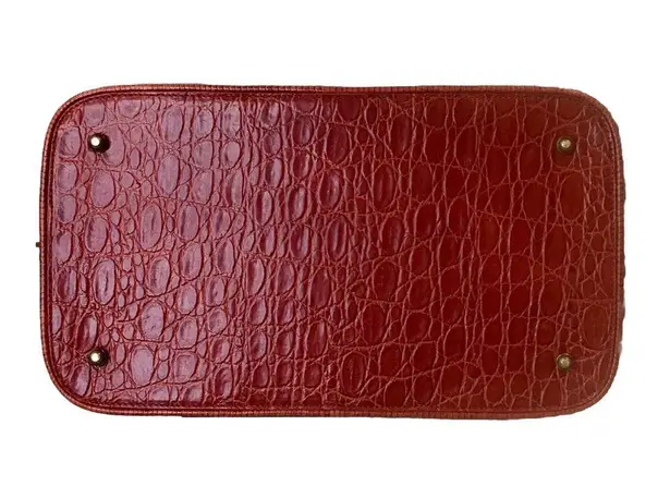 Brahmin Prissy Collection Red Italian Croc Embossed Leather Dome Shaped Satchel