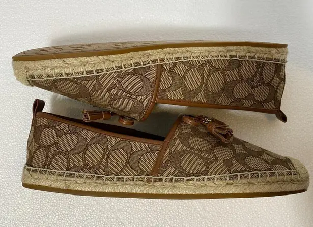 Coach NWOT  Carson Espadrille Loafers Women's 9.5 Khaki/Saddle Flats Logo Tassels