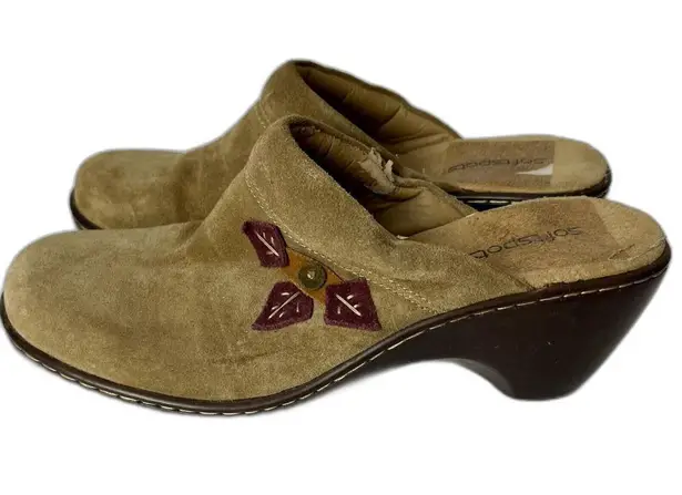 Softspots Womens Lara Clog Mule Suede Leather Flower Cushioned Footbed Wood 7.5 Red