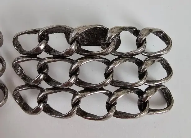 Vintage Signed Musi Shoe Clips Brushed Silver Metal Chain Links