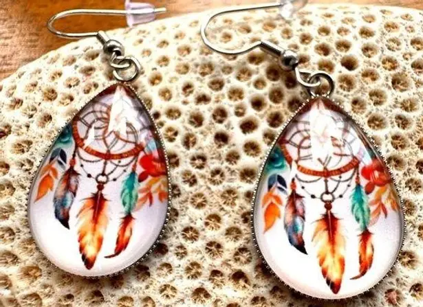 Native American Dreamcatcher Earrings New Teardrop Feathers Reservation … White