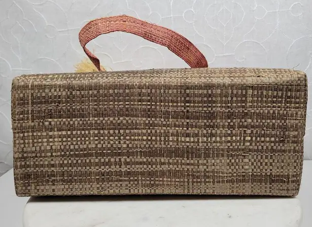 Crossing Pointe Raffia Beach Bag 14" Pink Brown Colorblock Tan Straw Diamond