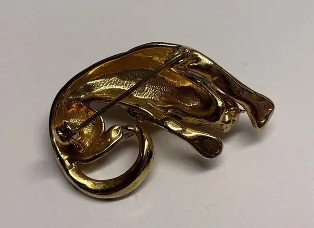 Black / Gold Tone Costume Jewelry Brooch Pin Rhinestone Eyes Wild Cat