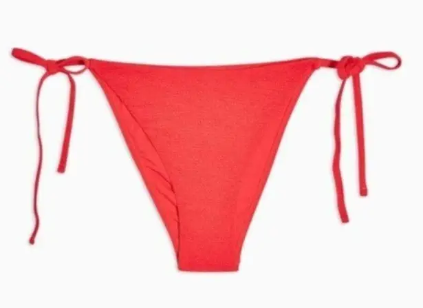 Topshop  Red Crinkle High Rise Tie Bikini Bottoms