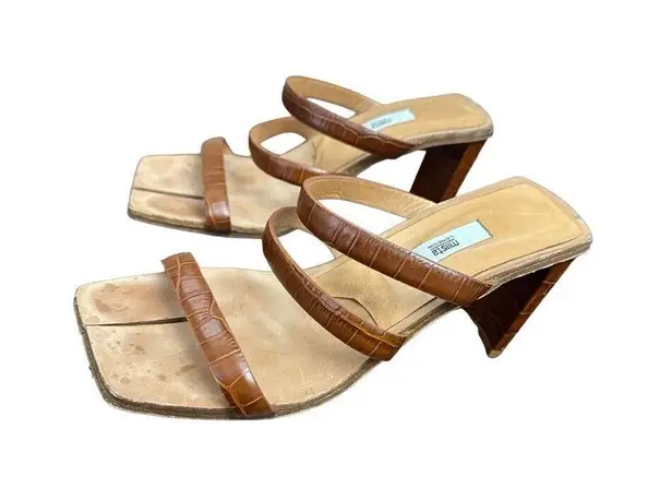 MISTA Joanne Croc Embossed Leather Strappy Sandal size 39 Tan