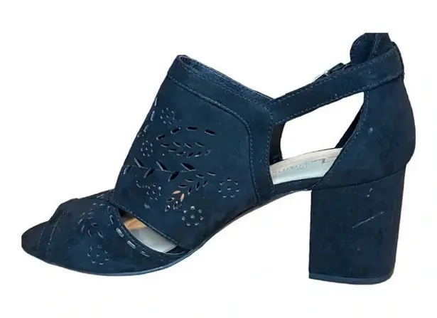 CL by Laundry WOMEN'S JOANNE SUEDE BLACK HEELED FLORAL CUTOUT SANDALS SIZE 8.5