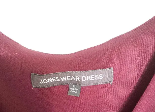 Jones Wear  Maroon Short Sleeve Midi V Neck Formal Dress Size 8