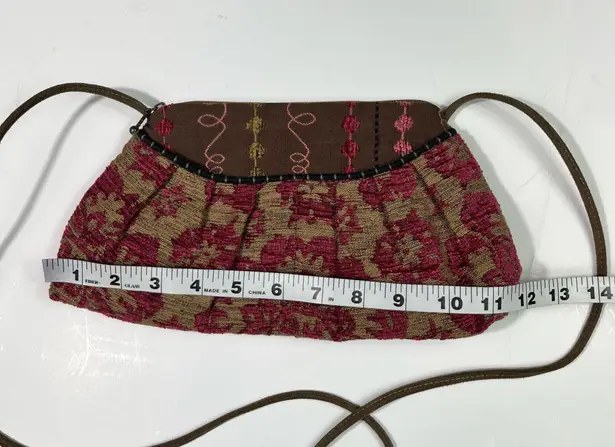 Maruca Handmade Colorado Pink Needlepoint Floral Embroidered Full Zip Crossbody Brown