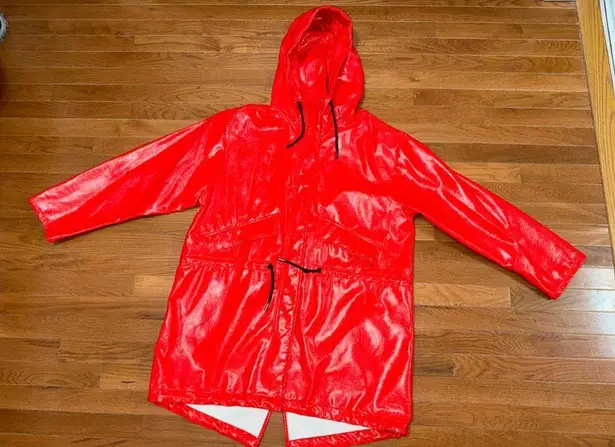 ZARA  TRF Laser Red Faux Patent Leather Raincoat