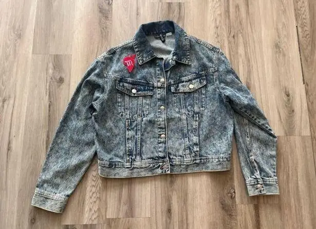 H&M  Divided M Heart Patch Acid Wash Jean Jacket