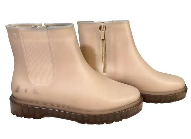 Melissa  Women's Cream Side Zip Vegan Rubber Booties Ankle Rain Boots Size 9