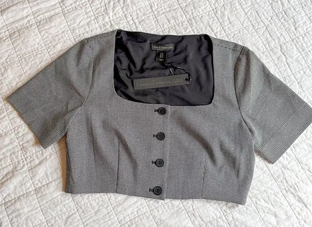 House of Harlow 1960 Houndstooth Black White Button Front Top NEW Gray Size 6