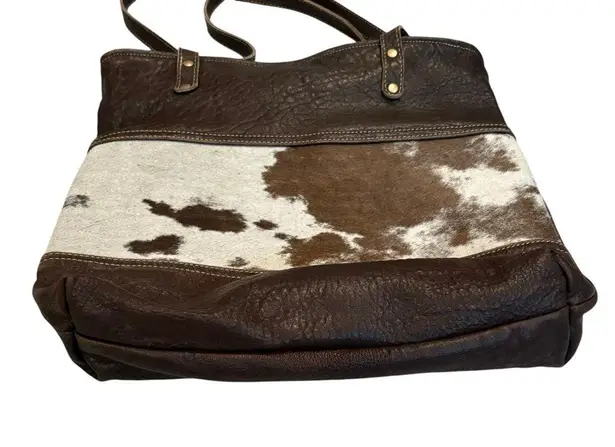 Myra Leather and Hairon Shoulder Tote Bag Brown