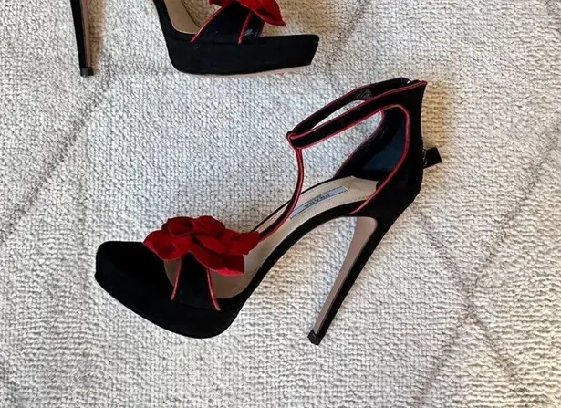 Prada NIB  Suede Rose T-Strap Stiletto Heel sz 37