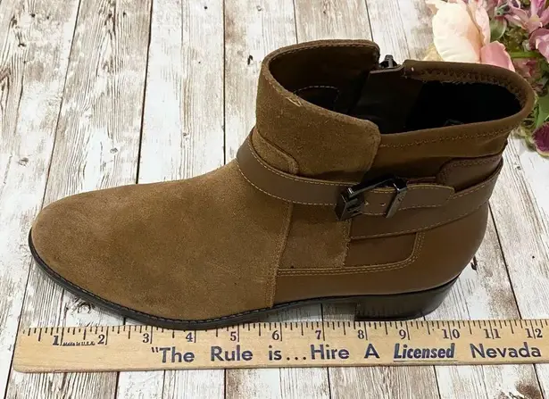 Isaac Mizrahi Saran Cognac Brown Suede Booties 8