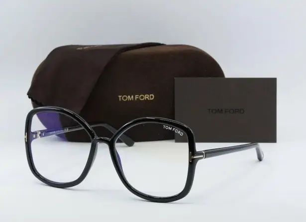 Tom Ford EYEGLASSES FT5845-B 001 Shiny Black / Clear Blue Light Block 56mm