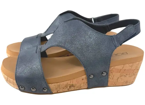 Corkys Womens Blue Metallic Cork Wedge Slingback Sandals Size 7 Ligtweight Boho