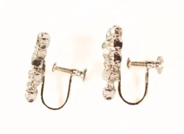 None Vintage 1960s Rhinestone Silver Tone Costume Earrings Bridal Wedding Bride Event