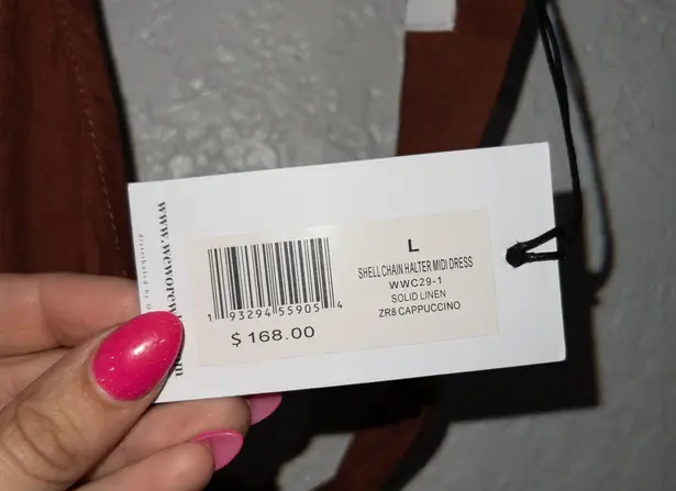 We Wore What NWT Cappuccino Brown Shell Chain Halter Midi Dress Size Large