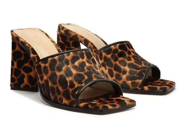 Schutz Womens LIZAH Square Toe Leopard Calf Hair Block Heel Sandals Shoes 7.5M