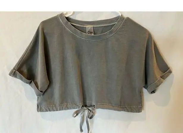 Zyia Active Women's gray crop top drawstring small oversized fit casual summer