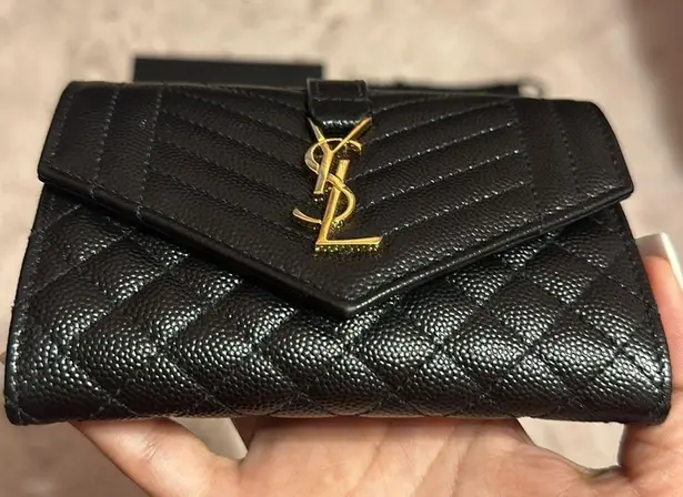 Saint Laurent Authentic  Envelope Small YSL Flap Wallet in Grained Leather