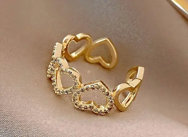 18K Gold Plated Adjustable Heart Open Ring for Women,Love Ring,Statement Ring