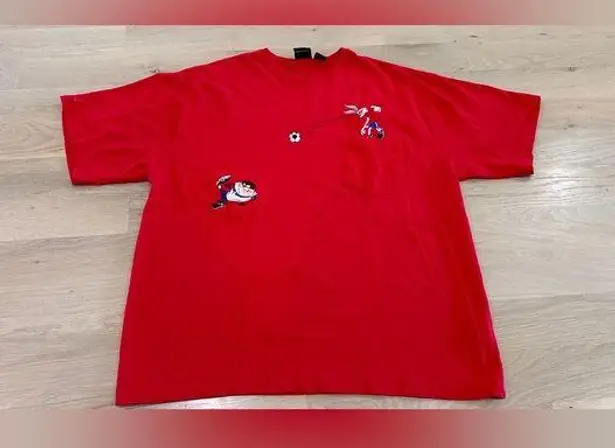 VTG Warner Bros Looney Tunes Bugs Bunny Tasmanian Devil soccer tshirt size XL Red