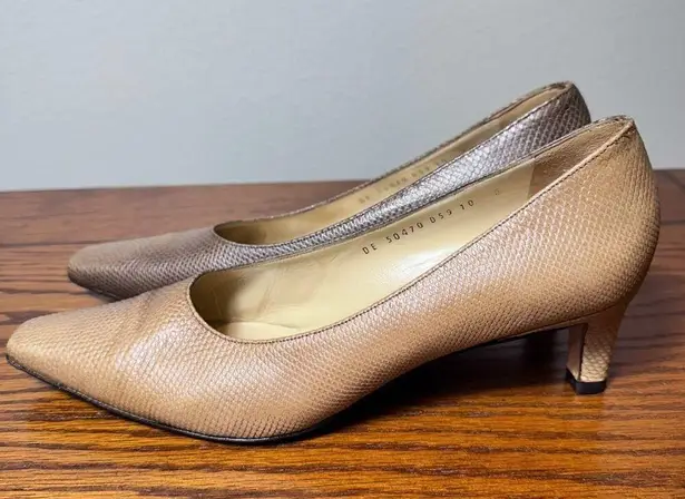 Salvatore Ferragamo Salvatorre Ferragamo Two Tone Beige Brown Lizard Leather Pumps Women's Size 10B