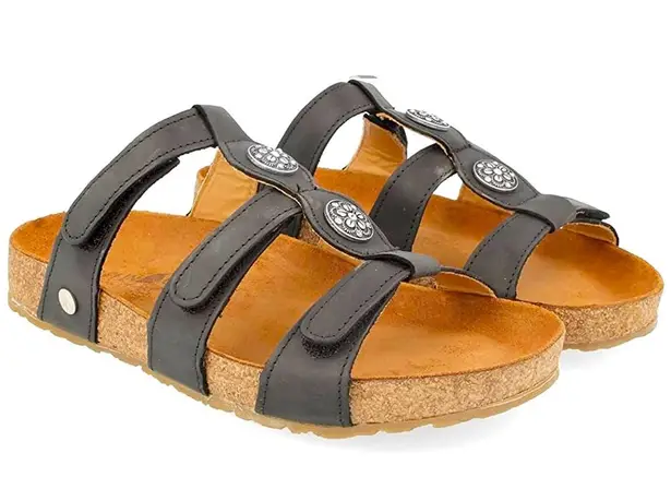 Haflinger Bio Alice Black Cork Leather Slip On Open Toe Sandal Women’s Size 10