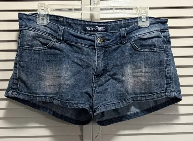Miss Jeans Denim Shorts Low Rise Size 7 Logo Pockets Booty Shorts Summer Blue