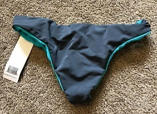 NEW NWT COY COY SWIMWEAR Chelsea Gray Turquoise Blue Low Rise Swim BOTTOM Small