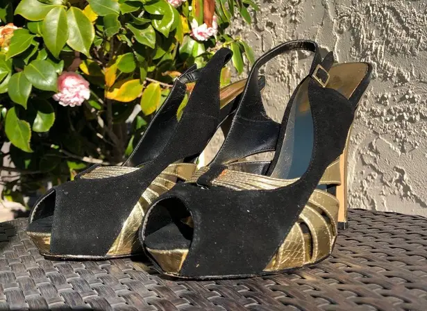 Cathy Jean  black and gold high heels