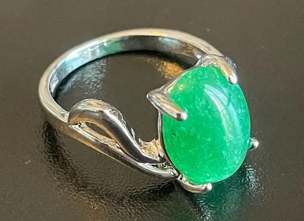 Green jade S925 silver ring size 8.75