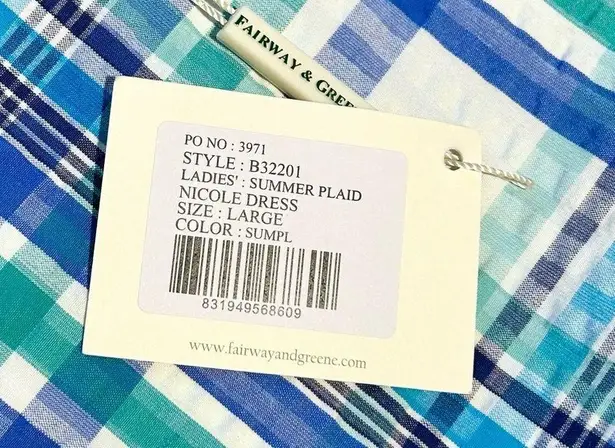 FAIRWAY & Greene Nicole Summer Plaid Preppy Seersucker Dress Golf NWT Sz Large Blue