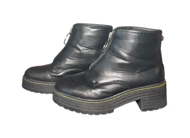 Seven7 Black Faux Leather Platform Combat Boots Edgy Alternative Moto Size 9