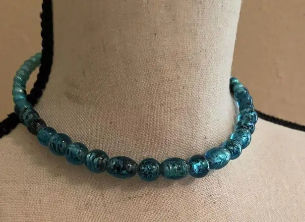 Women’s Bead Costume Necklace Beaded Blue Glass Choker