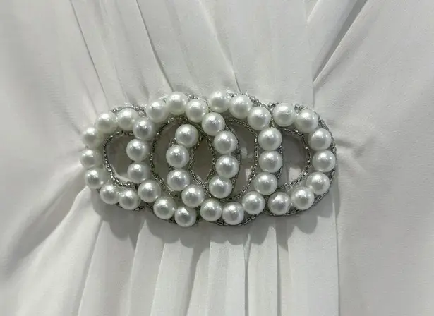 MSK Evening Off White Top Beaded V Neck Chiffon Layered Flared Sleeves Medium