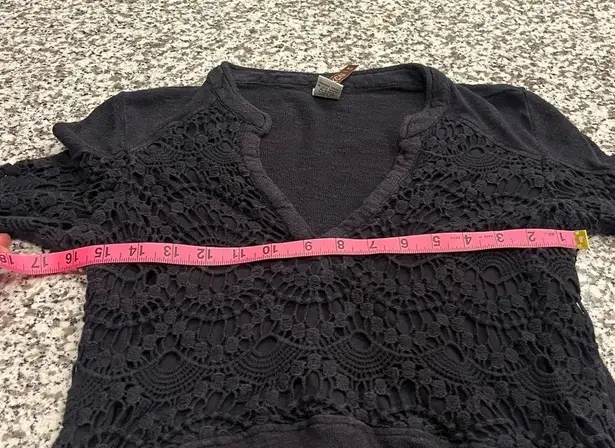 XCVI  Bohemian Black Lace Long Sleeve Top Size XS