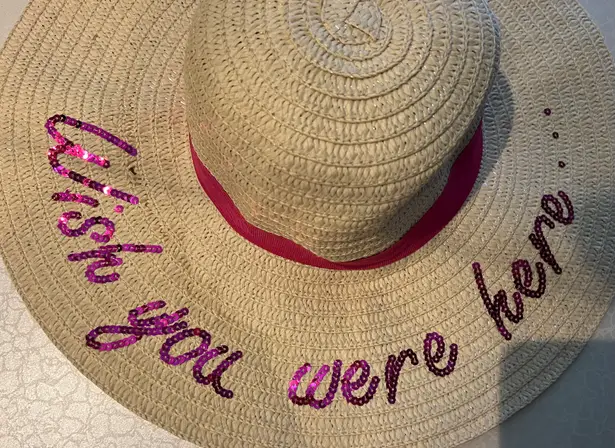 Trendy Vibes | ladies straw “Wish you were here” floppy sun hat.