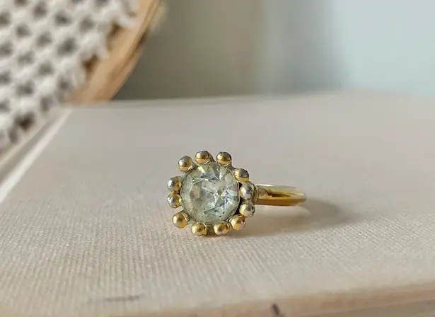 Avon Gold Solitaire Prong Halo Ring Promise Engagement Diamond Glam Classic Jewelry