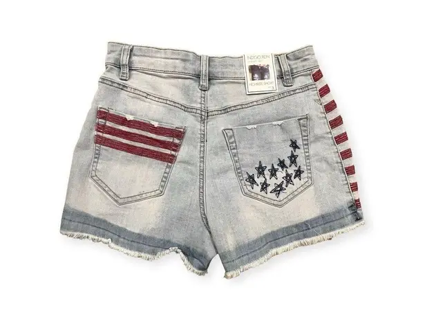 Indigo Rein  Mid Rise Blue Jean Frayed American Flag Hem Shorts Size 3/27