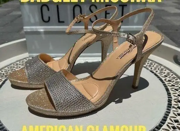 Badgley Mischka American Glamour gold sparkly heels sz 6